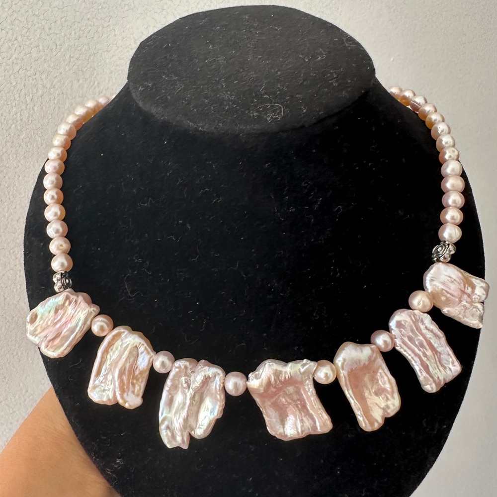 Genuine Freshwater Baroque Pearl Necklace with Iridescent Accents 16 inches